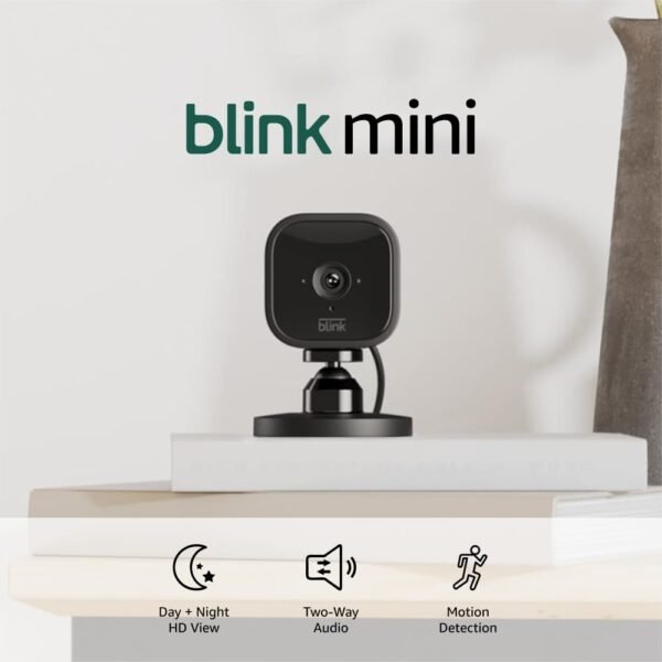 516ApYij-LL._SL1000_.jpg Blink Mini - Compact indoor plug-in smart security camera, 1080p HD video, night vision, motion detection, two-way audio, easy set up, Works with Alexa – 1 camera (Black)