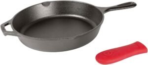 5171PN2riwL._AC_SL1250_.jpg Lodge Cast Iron Skillet with Red Silicone Hot Handle Holder, 12-inch