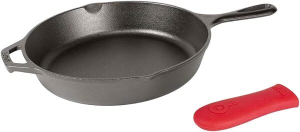 5171PN2riwL._AC_SL1250_.jpg Lodge Cast Iron Skillet with Red Silicone Hot Handle Holder, 12-inch