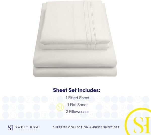 51FAypAlQ6L._AC_SL1500_.jpg 1800 Thread Count Sheet Set – Soft Egyptian Quality Brushed Microfiber Sheets – Luxury Bedding Set with Flat Sheet, Fitted Sheet, Pillow Cases, King, Ivory, Sheet Set
