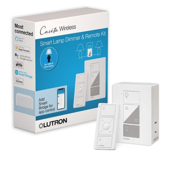51QKYtJ4ECL._SL1000_.jpg Lutron Caseta Smart Lighting Kit w/ Lamp Dimmer and Pico Remote, for 2 Floor and Table Lamps, Works w/ Alexa, Apple Homekit, Google Home (Hub Required), 100W Single-Pole/3-Way, P-PKG1P-WH