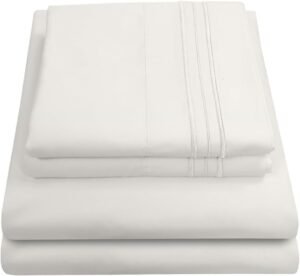 51mw-9S3pL._AC_SL1500_.jpg 1800 Thread Count Sheet Set – Soft Egyptian Quality Brushed Microfiber Sheets – Luxury Bedding Set with Flat Sheet, Fitted Sheet, Pillow Cases, King, Ivory, Sheet Set