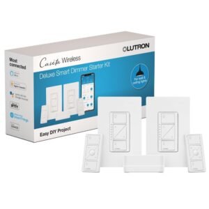 51swqnRssZL._SL1000_.jpg Lutron Caseta Smart Lighting Kit w/ Hub, 2 Original Dimmer Switches, 2 Pico Remotes, & More, for LED Bulbs, Works w/ Alexa, Apple Homekit, Google Home, 150W Single-Pole/3-Way, P-BDG-PKG2W-A