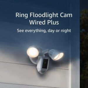 Ring Floodlight Cam Wired Plus (newest model), 1080p HD video with motion-activated floodlights, White