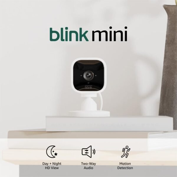51vncWY4ROL._SL1000_.jpg Blink Mini - Compact indoor plug-in smart security camera, 1080p HD video, night vision, motion detection, two-way audio, easy set up, Works with Alexa – 1 camera (White)