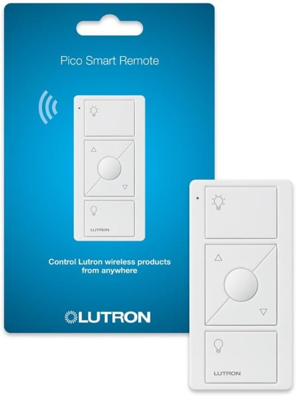 51zNdEaqsiL._AC_SL1000_.jpg Lutron Pico Remote for Caseta Smart Dimmer Switch, 3-Button Control with Raise/Lower and Preset Lighting Level, For Table Top or Wallmount Use, PJ2-3BRL-WH-L01R, White