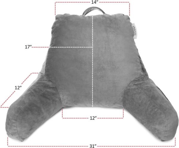 Nestl Reading Pillow Standard Bed Pillow, Back Pillow for Sitting in Bed Shredded Memory Foam Chair Pillow, Reading & Bed Rest Pillows Grey Back Pillow for Bed, Bed Chair Arm Pillow with Pockets