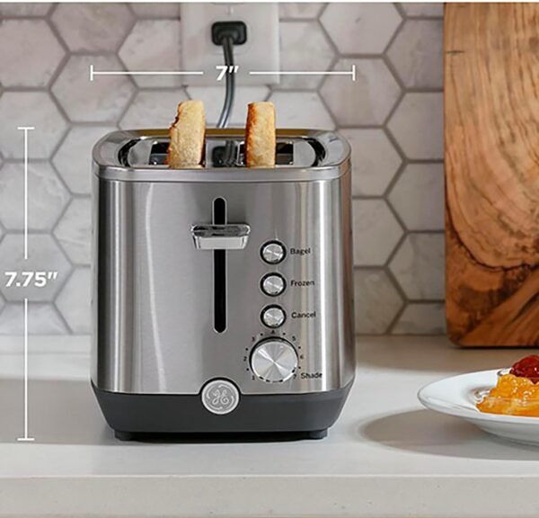 6159fvKJRAL._AC_SL1280_.jpg GE 2 Slice Stainless Steel Toaster, Extra Wide Slots for Toasting Bagels, Breads, Waffles & More, 7 Adjustable Shade Settings, Removable Crumb Tray, Countertop Kitchen Essentials, 850 Watts