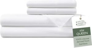 618sWvD79uL._AC_SL1500_.jpg Hotel Sheets Direct 4 Piece Bed Sheet Set Queen Size, 100% Viscose Derived from Bamboo Sheets Set with 2 Pillowcases, Cooling & Breathable Luxury Bedding, Moisture-Wicking & Silky Soft Texture, White