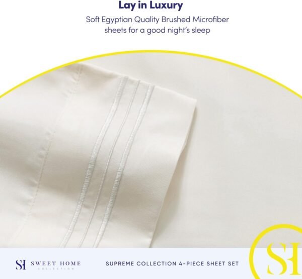 61Dto3QhlCL._AC_SL1500_.jpg 1800 Thread Count Sheet Set – Soft Egyptian Quality Brushed Microfiber Sheets – Luxury Bedding Set with Flat Sheet, Fitted Sheet, Pillow Cases, King, Ivory, Sheet Set