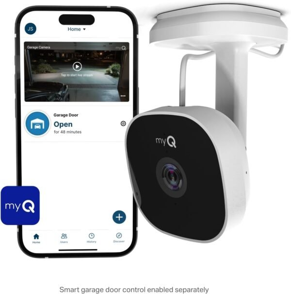 61FzErLH-cL._AC_SL1500_.jpg myQ Smart Garage Security Camera – 1080p HD Video, Night Vision, Motion Detection, Magnetic, Wi-Fi, Two-Way Audio, Smartphone Control
