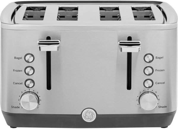 61IanTfwJiL._AC_SL1280_.jpg GE Stainless Steel 4 Slice Toaster | Extra Wide Slots for Bagels, Breads, Waffles & More | 7 Shade Options | Countertop Kitchen Essentials | 1500 watt