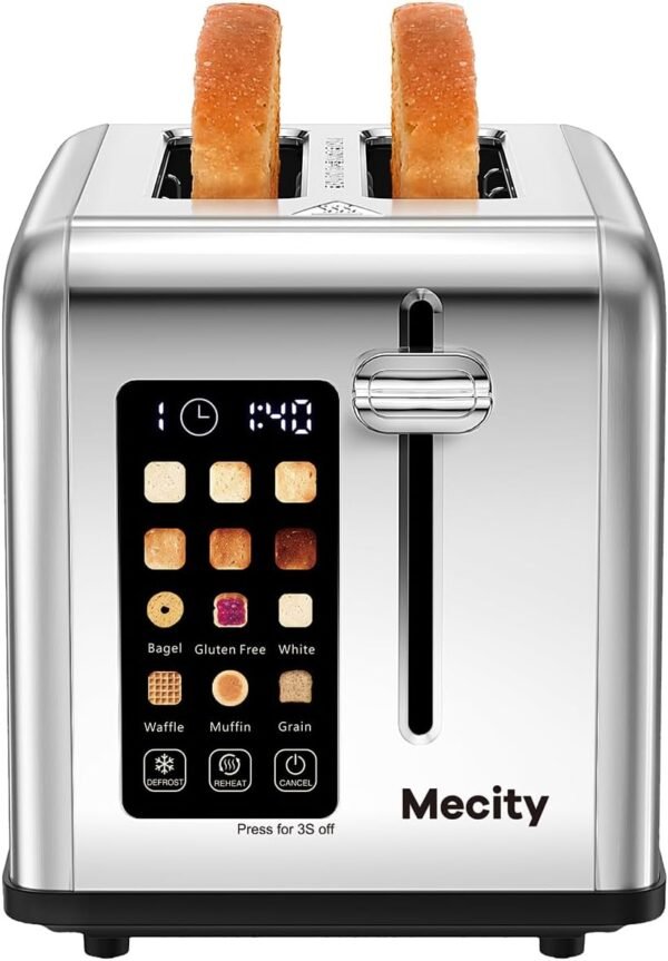 61Q5EU8AgL._AC_SL1500_.jpg Mecity 2 Slice Toaster Touch Screen 1.5" Wide Slot, Stainless Steel Smart Bread Toaster for Bagel Muffin Waffle Gluten Free Breads, Timer, Defrost, Reheat, 120V 825W