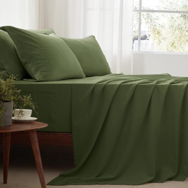 61QZJ6KeZTL._AC_SL1500_.jpg Full/Queen Comforter Set 7 Piece, Olive Green Bed in a Bag with Sheets, Comforters Queen Size Bedding Sets with Comforter, 2 Pillow Shams, 2 Pillowcases, 1 Flat Sheet,1 Fitted Sheet with Pockets