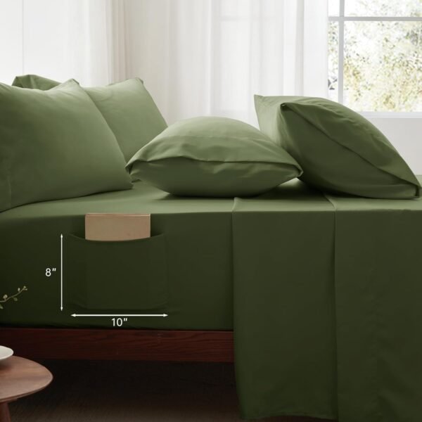 61TA9Q9AmZL._AC_SL1500_.jpg Full/Queen Comforter Set 7 Piece, Olive Green Bed in a Bag with Sheets, Comforters Queen Size Bedding Sets with Comforter, 2 Pillow Shams, 2 Pillowcases, 1 Flat Sheet,1 Fitted Sheet with Pockets