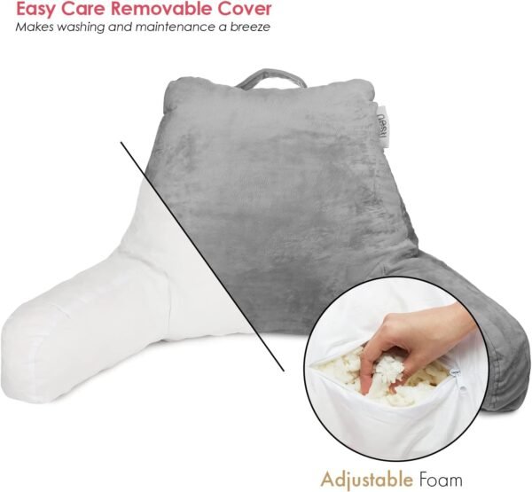 Nestl Reading Pillow Standard Bed Pillow, Back Pillow for Sitting in Bed Shredded Memory Foam Chair Pillow, Reading & Bed Rest Pillows Grey Back Pillow for Bed, Bed Chair Arm Pillow with Pockets