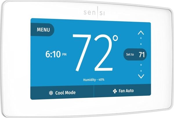 61bPqsr0L1L._AC_SL1500_.jpg EMERSON Sensi Touch Wi-Fi Smart Thermostat with Touchscreen Color Display, Works with Alexa, Energy Star Certified, C-wire Required, ST75W , White