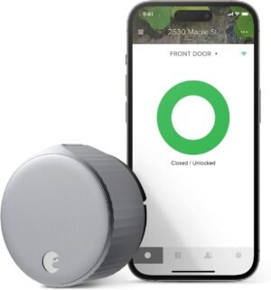 61e592E6PqL._AC_SL1500_.jpg August Home Silver Wi-Fi Smart Lock – Keyless Entry, Electronic Door Lock, Easy Installation on Existing Deadbolt