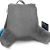 Nestl Reading Pillow Standard Bed Pillow, Back Pillow for Sitting in Bed Shredded Memory Foam Chair Pillow, Reading & Bed Rest Pillows Grey Back Pillow for Bed, Bed Chair Arm Pillow with Pockets