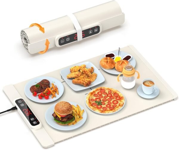 61hxLe3cVtL._AC_SL1500_.jpg Warming Mat for Food, 5-Temp Electric Tray with Child Lock & Auto Shut-Off, Foldable Silicone Warmer for Baby Bottles, Baking, Travel, Buffets (15.7x23.6 Inch)