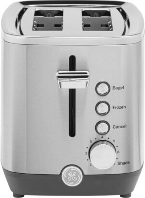61lPDONzlUL._AC_SL1280_.jpg GE 2 Slice Stainless Steel Toaster, Extra Wide Slots for Toasting Bagels, Breads, Waffles & More, 7 Adjustable Shade Settings, Removable Crumb Tray, Countertop Kitchen Essentials, 850 Watts