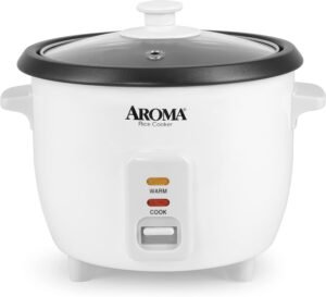 61m6eAej0ML._AC_SL1500_.jpg Aroma Housewares Aroma 6-cup (cooked) 1.5 Qt. One Touch Rice Cooker, White (ARC-363NG), 6 cup cooked/ 3 cup uncook/ 1.5 Qt.