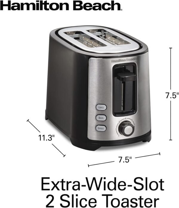 Hamilton Beach 2 Slice Extra Wide Slot Toaster with Bagel & Defrost Settings, Shade Selector, Toast Boost, Auto Shutoff, Black & Stainless Steel (22633)