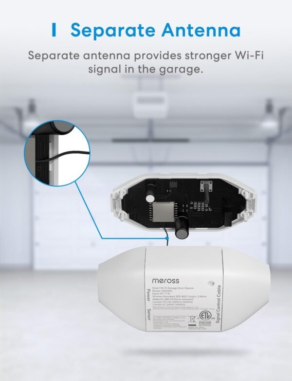61wM9QD7JxL._AC_SL1500_.jpg meross Smart Garage Door Opener Remote, Compatible with Apple HomeKit, Amazon Alexa, Google Assistant, SmartThings, Multiple Notification Modes, No Hub Needed