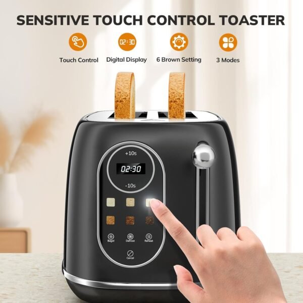 710C52FZWL._AC_SL1500_.jpg Keenstone Smart Touch Screen Toaster 2 Slice, Retro Wide Slot Stainless Steel Toaster with 6 Browning Levels, Reheat & Defrost, for Bagel, Toast, Bread, Removable Crumb Tray, Black