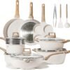 711JrV49tmL._AC_SL1500_.jpg CAROTE 21Pcs Pots and Pans Set, Nonstick Cookware Sets, White Granite Induction Cookware Non Stick Cooking Set w/Frying Pans & Saucepans(PFOS, PFOA Free)
