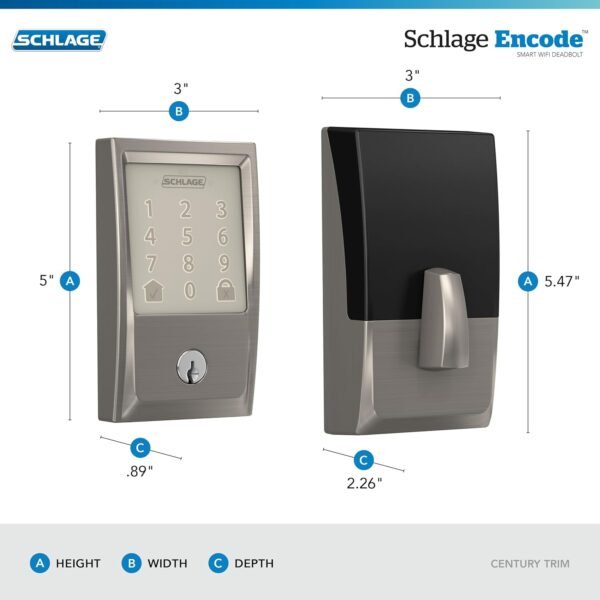 712bNzl1VkL._AC_SL1500_.jpg Schlage Encode Smart Wi-Fi Deadbolt with Century Trim in Satin Nickel