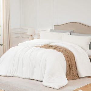 713DbfNTzsL._AC_SL1500_.jpg Queen Comforter Sets White,3PCS Soft Lightweight Breathable Bedding Comforter Sets for All Season, Queen Size(90''×90'' Comforter & 2 Pillowcases)