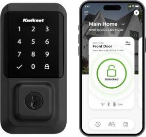 714QeksELSL._AC_SL1500_.jpg Kwikset Halo Wi-Fi Smart Lock, Keyless Entry Front Door Touchscreen Deadbolt, Matte Black Finish, Grade AAA Certified, UL Listed, Easy Install No Hub, App Control, Digital Remote Lock