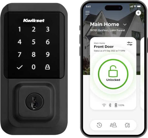 714QeksELSL._AC_SL1500_.jpg Kwikset Halo Wi-Fi Smart Lock, Keyless Entry Front Door Touchscreen Deadbolt, Matte Black Finish, Grade AAA Certified, UL Listed, Easy Install No Hub, App Control, Digital Remote Lock