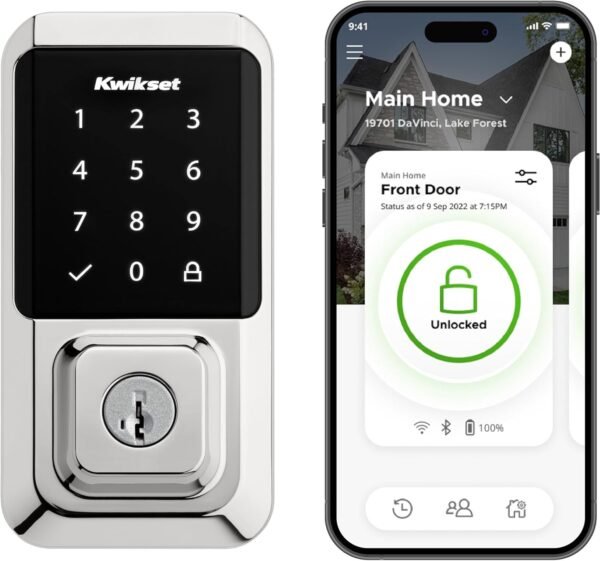 715JaZYJ53L._AC_SL1500_.jpg Kwikset Halo Wi-Fi Smart Lock, Keyless Entry Door Deadbolt, Geofence Auto-Unlock, Grade AAA Certified, No Hub Easy Install, Polished Chrome Lifetime Finish Warranty, Touchscreen