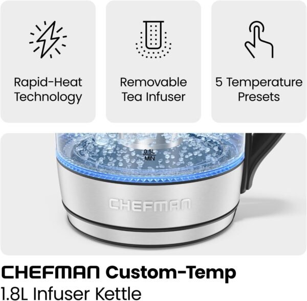 715Jj4fTSEL._AC_SL1500_.jpg Chefman Electric Kettle, 1.8L, Glass, Temp Control, LED, Infuser, BPA-Free.