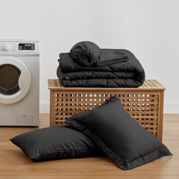 718-gsNoGHL._AC_SL1500_.jpg Love's cabin Twin Comforter Set Black, 5 Pieces Twin Bed in a Bag, All Season Twin Bedding Sets with 1 Comforter, 1 Flat Sheet, 1 Fitted Sheet, 1 Pillowcase and 1 Pillow Sham