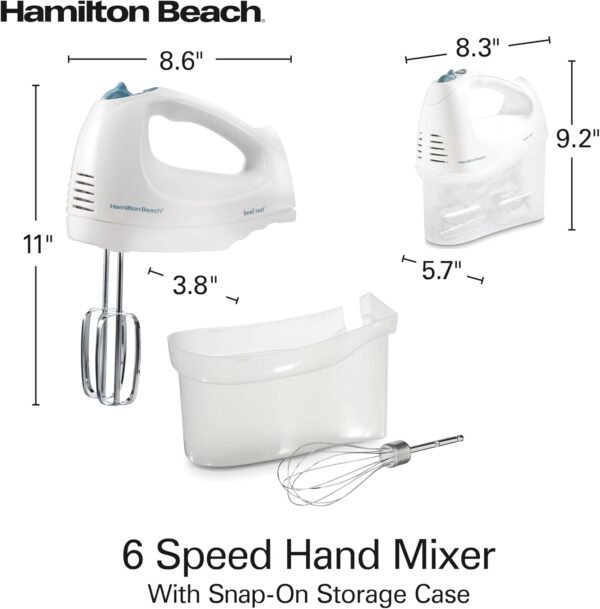 718oTIqBvrL._AC_SL1500_.jpg Hamilton Beach 6-Speed Electric Hand Mixer with Whisk, Traditional Beaters, Snap-On Storage Case, 250 Watts, White