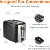719HvYc1FpL._AC_SL1500_.jpg Amazon Basics 2 Slice Toaster, With 6 Browning Settings, Extra Wide Slots For Bagels and Special Breads, Removable Easy-to-Clean Crumb Tray, Cancel/Defrost/Bagel Buttons, 900W, Black & Silver