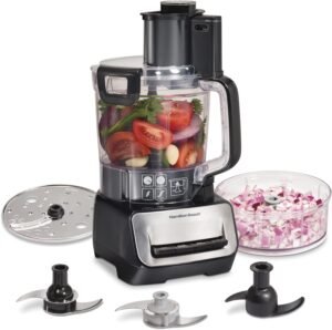 719hcFL5ZJL._AC_SL1500_.jpg Hamilton Beach Stack & Snap Food Processor and Vegetable Chopper, BPA Free, Stainless Steel Blades, 14 Cup + 4-Cup Mini Bowls, 3-Speed 500 Watt Motor, Black (70585)