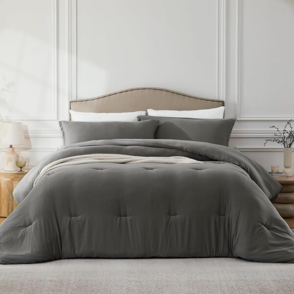 71A-Xa8Z5L._AC_SL1500_.jpg Queen Comforter Sets Grey,3PCS Soft Lightweight Breathable Bedding Comforter Sets for All Season, Queen Size(90''×90'' Comforter & 2 Pillowcases)