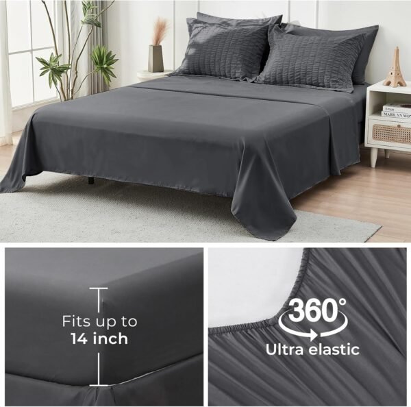 71AmciWeCKL._AC_SL1500_.jpg HYMOKEGE Queen Comforter Set Seersucker 7 Pieces, All Season Luxury Bed in a Bag for Bedroom, Bedding Set with Comforters, Sheets, Pillowcases & Shams, Dark Grey