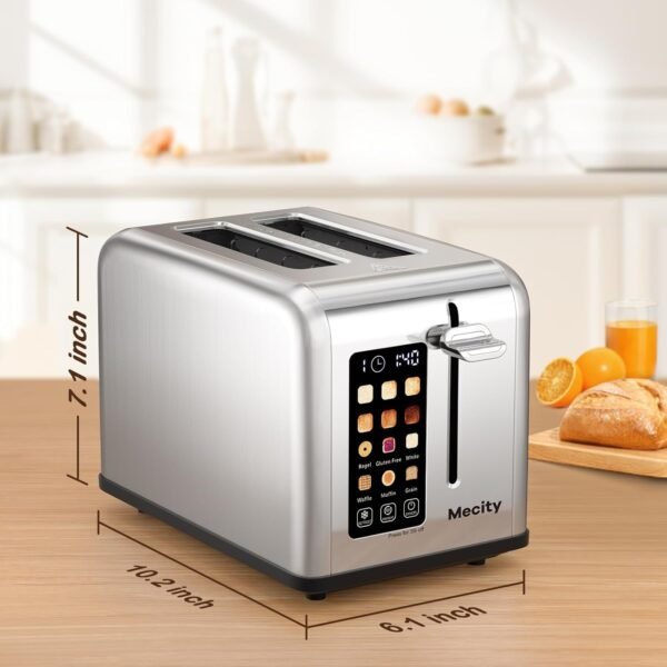 71B5asPyoqL._AC_SL1500_.jpg Mecity 2 Slice Toaster Touch Screen 1.5" Wide Slot, Stainless Steel Smart Bread Toaster for Bagel Muffin Waffle Gluten Free Breads, Timer, Defrost, Reheat, 120V 825W