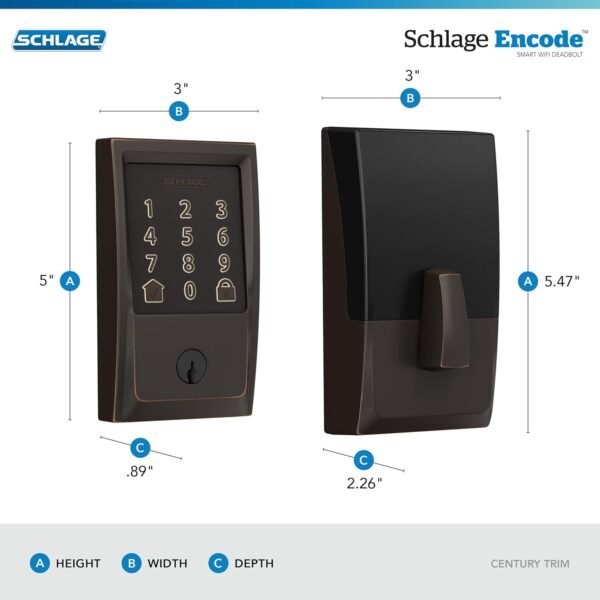 71C-zDxuYtL._AC_SL1500_.jpg Schlage Encode Smart WiFi Deadbolt with Century Trim In Aged Bronze