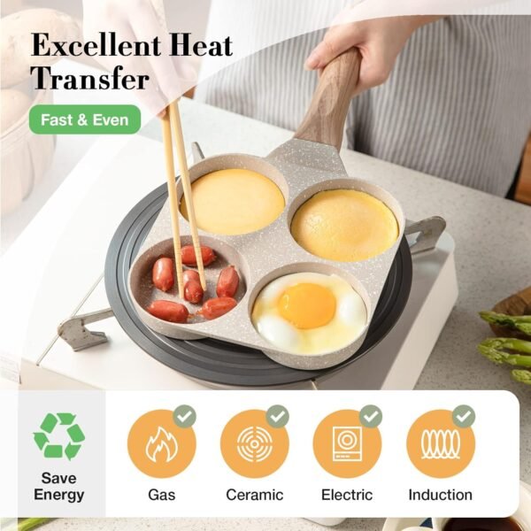 71CzULmr2UL._AC_SL1500_.jpg CAROTE 4-Cup Nonstick Egg & Omelette Pan – Granite Coated Skillet for Pancakes, Healthy Cooking, Gas & Induction Stovetops