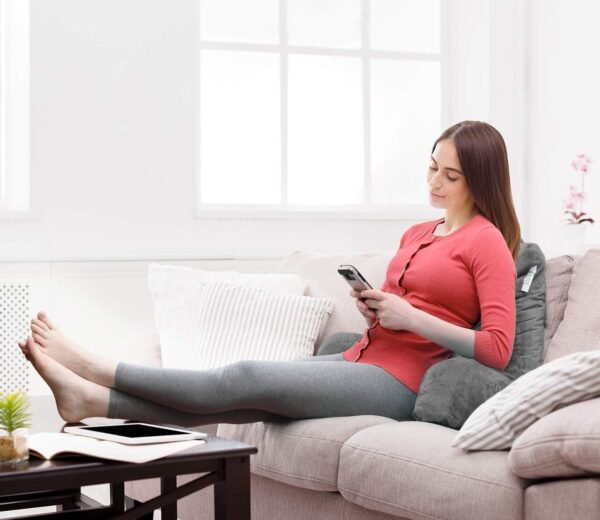 Nestl Reading Pillow Standard Bed Pillow, Back Pillow for Sitting in Bed Shredded Memory Foam Chair Pillow, Reading & Bed Rest Pillows Grey Back Pillow for Bed, Bed Chair Arm Pillow with Pockets