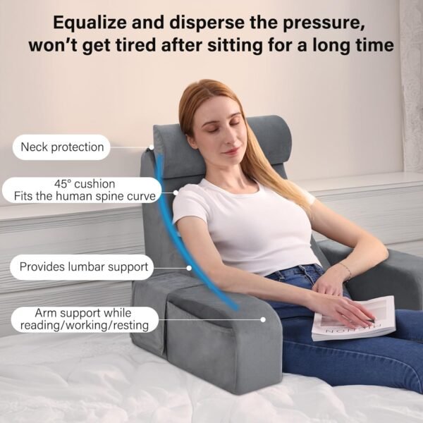 71EgHXsmc1L._AC_SL1500_.jpg ENITYA Reading Pillow for Sitting in Bed Adult, Back Pillow for Bed Sitting up, Reading & Bed Rest Pillows for Watching TV/Reading/Gaming/Resting in Bed, Couch or Floor, Medium 19"(Grey)