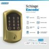Schlage Encode Smart WiFi Deadbolt Lock for Front Door - Keyless Entry with App or Touchscreen - Works with Alexa, Apple HomeKit, Hey Google, & Airbnb - Create Codes for Guests - Satin Brass Gold