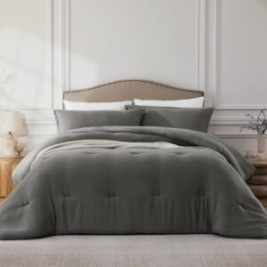 71FqQNngYIL._AC_SL1500_.jpg Queen Comforter Sets Grey,3PCS Soft Lightweight Breathable Bedding Comforter Sets for All Season, Queen Size(90''×90'' Comforter & 2 Pillowcases)