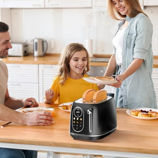 71HV2CKfAFL._AC_SL1500_.jpg Keenstone Smart Touch Screen Toaster 2 Slice, Retro Wide Slot Stainless Steel Toaster with 6 Browning Levels, Reheat & Defrost, for Bagel, Toast, Bread, Removable Crumb Tray, Black